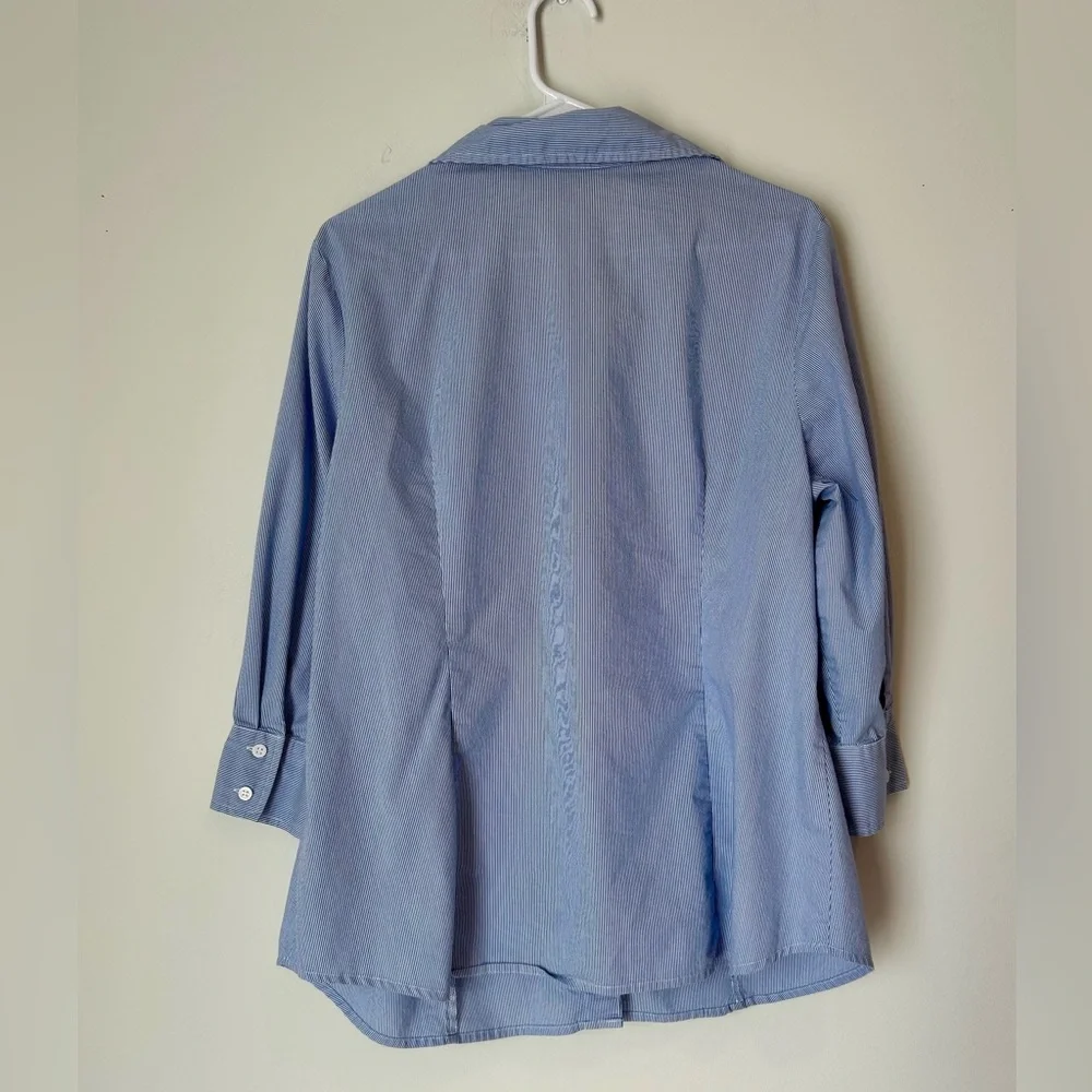 Worthington Women’s 1X Blue and White Striped Button Up Shirt - Picture 2 of 2